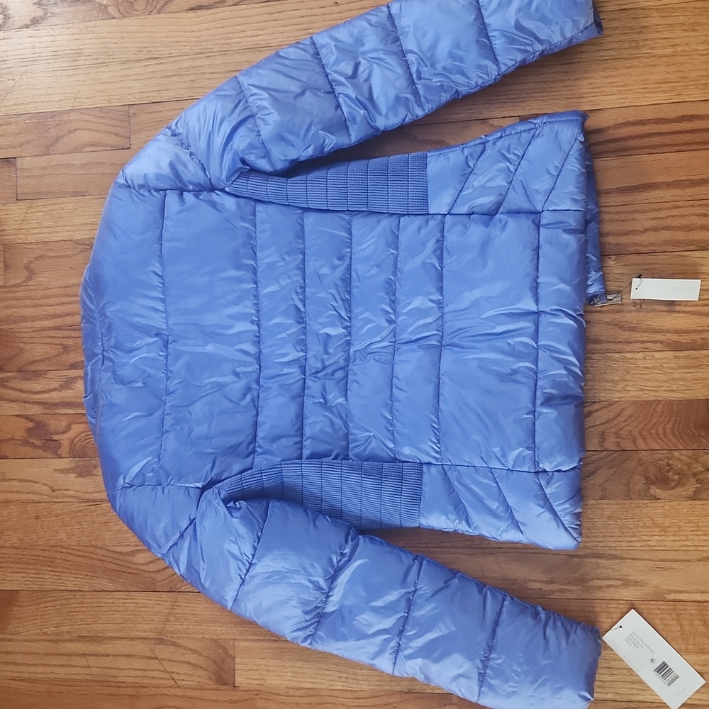 NWT Blue 💙 iridescent Via Spiga waterproof packable puffer jacket size Small - Picture 3 of 9